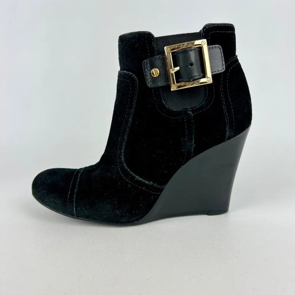 Tory Burch Womens Adrienne Black Suede Wedge Booties Chelsea Ankle Boot size 6.5